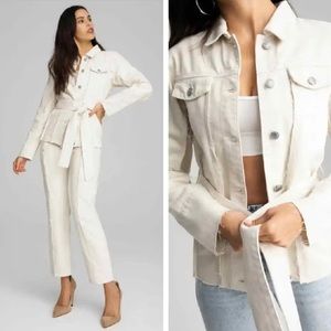 Good American NWT Raw Edge Belted Denim Jacket in Bone Size 3 (large)